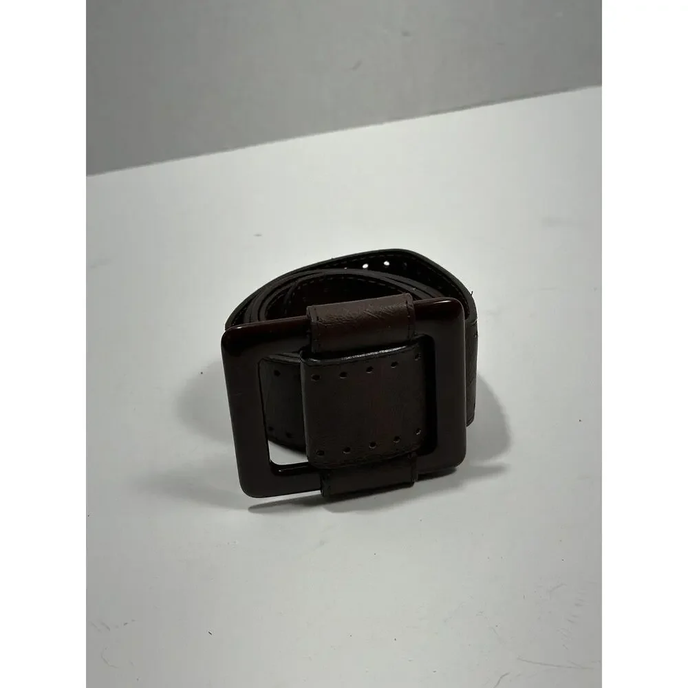 Fashion Belt Women Brown 100% PU Acrylic Large Buckle Embossed Faux‎ Sz 2X